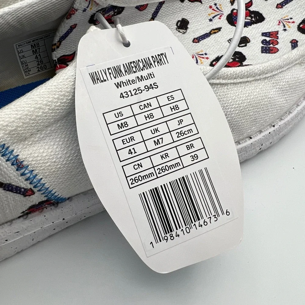 Hey‎ Dude Wally Funk Americana Party Shoes Mens 8 White Multi Patriotic Print